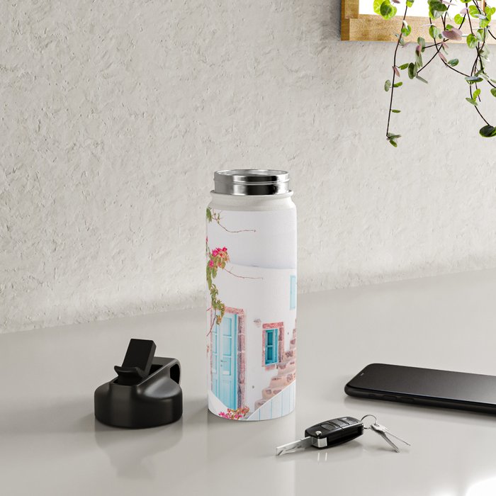 Santorini Greece Mamma Mia Pink House Travel Photography Water Bottle Gallery Image 4