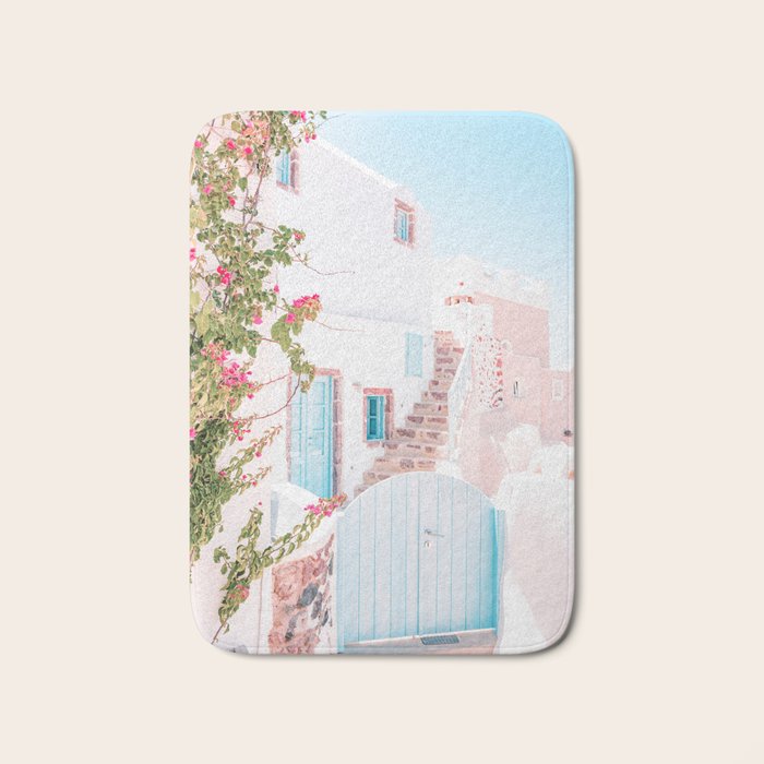 Santorini Greece Mamma Mia Pink House Travel Photography Bath Mat Gallery Image 1