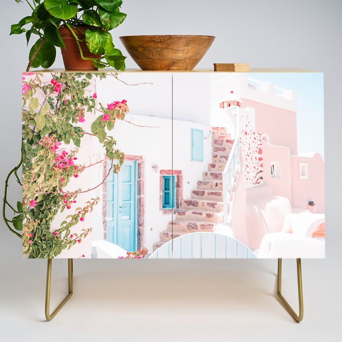 Santorini Greece Mamma Mia Pink House Travel Photography Credenza Gallery Image 1