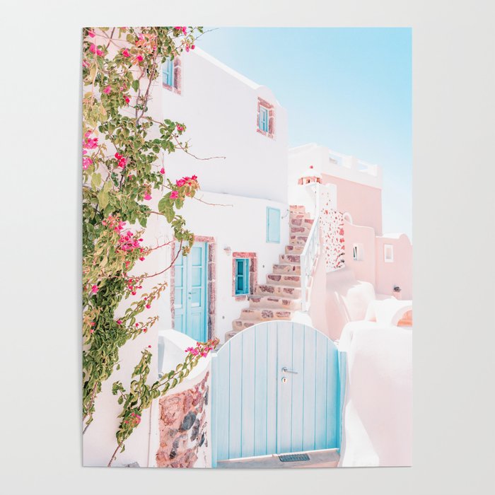 Santorini Greece Mamma Mia Pink House Travel Photography Poster Gallery Image 1
