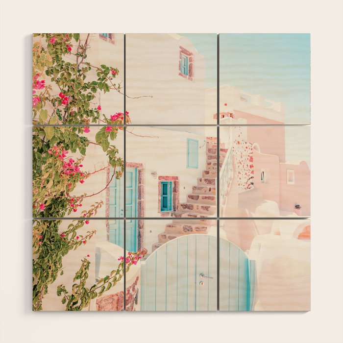Santorini Greece Mamma Mia Pink House Travel Photography Wood Wall Art Gallery Image 1