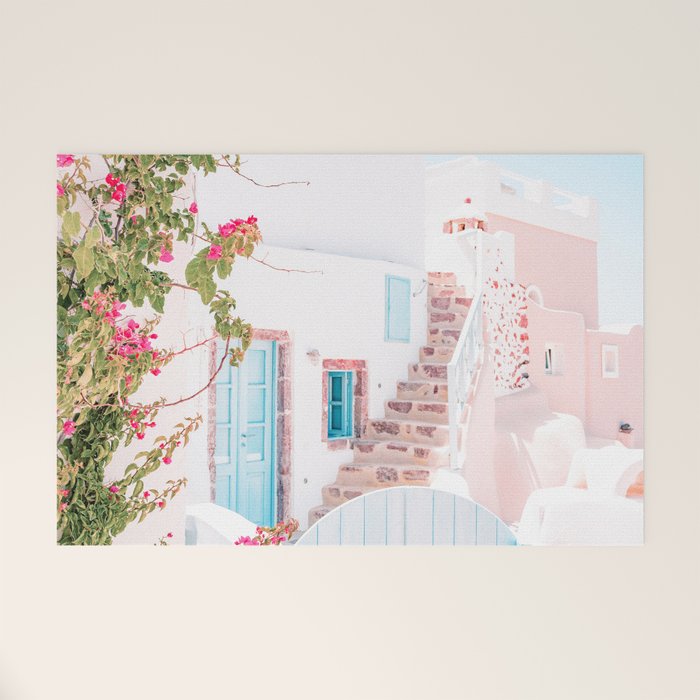 Santorini Greece Mamma Mia Pink House Travel Photography Welcome Mat Gallery Image 1