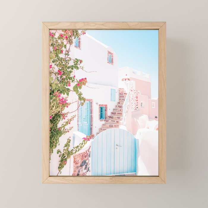 Santorini Greece Mamma Mia Pink House Travel Photography Mini Art Print Gallery Image 1