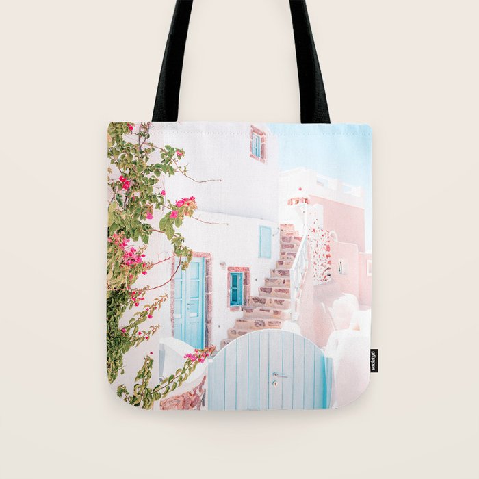 Santorini Greece Mamma Mia Pink House Travel Photography Tote Bag Gallery Image 1