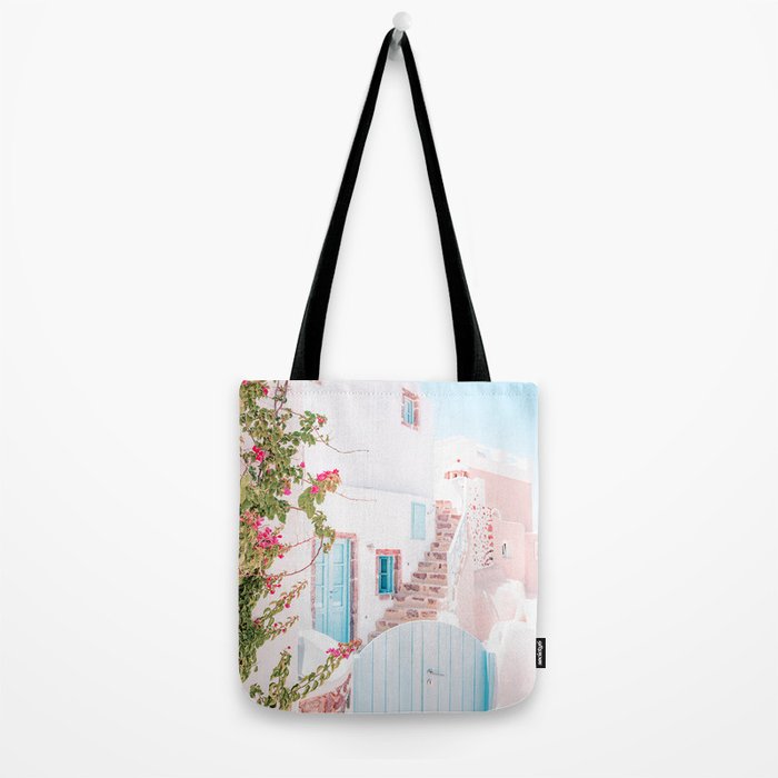 Santorini Greece Mamma Mia Pink House Travel Photography Tote Bag Gallery Image 2