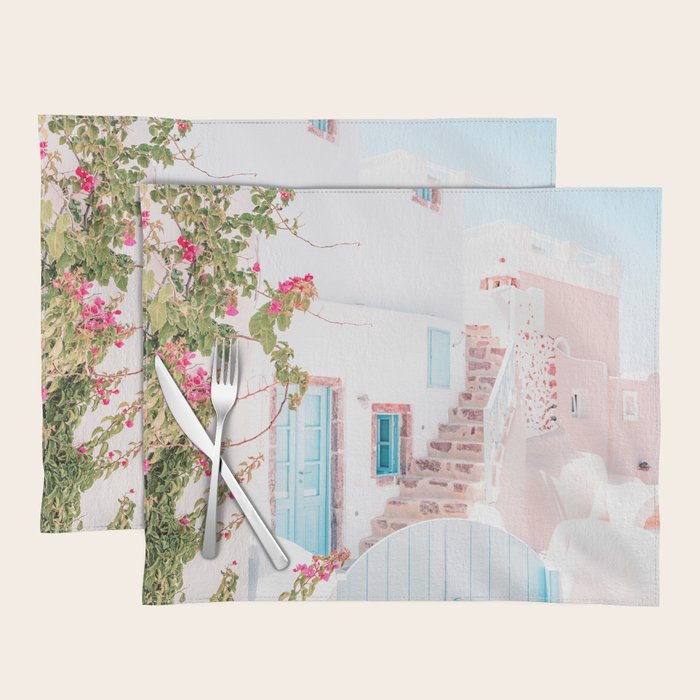 Santorini Greece Mamma Mia Pink House Travel Photography Placemat Gallery Image 1