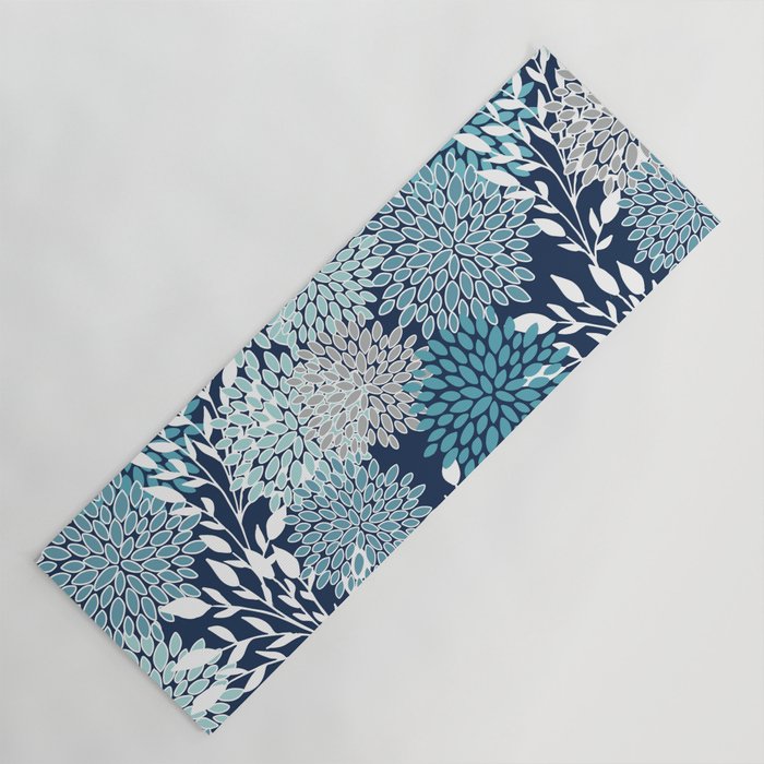 Garden Florals, Navy, Blue, Teal Yoga Mat Gallery Image 1