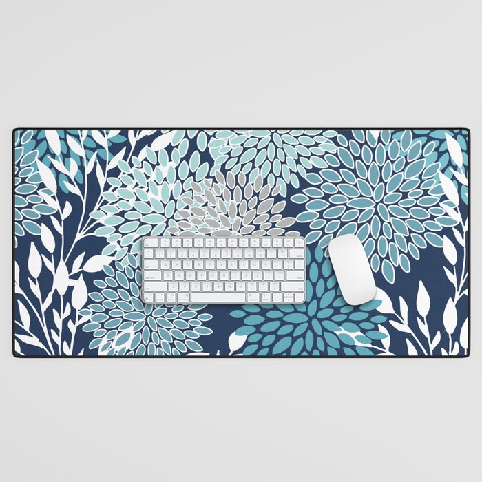 Garden Florals, Navy, Blue, Teal Desk Mat Gallery Image 1