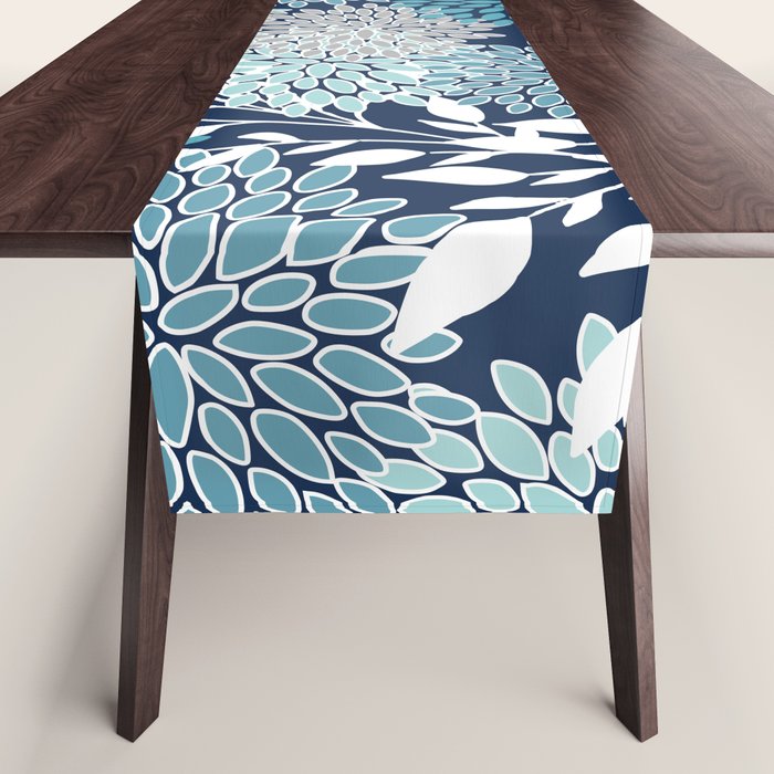 Garden Florals, Navy, Blue, Teal Table Runner Gallery Image 1