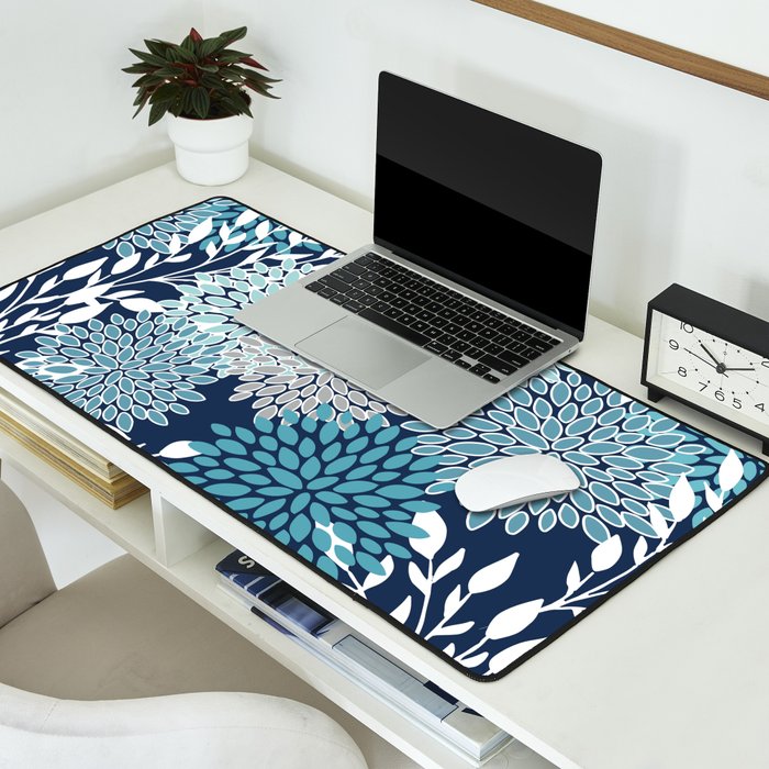 Garden Florals, Navy, Blue, Teal Desk Mat Gallery Image 2