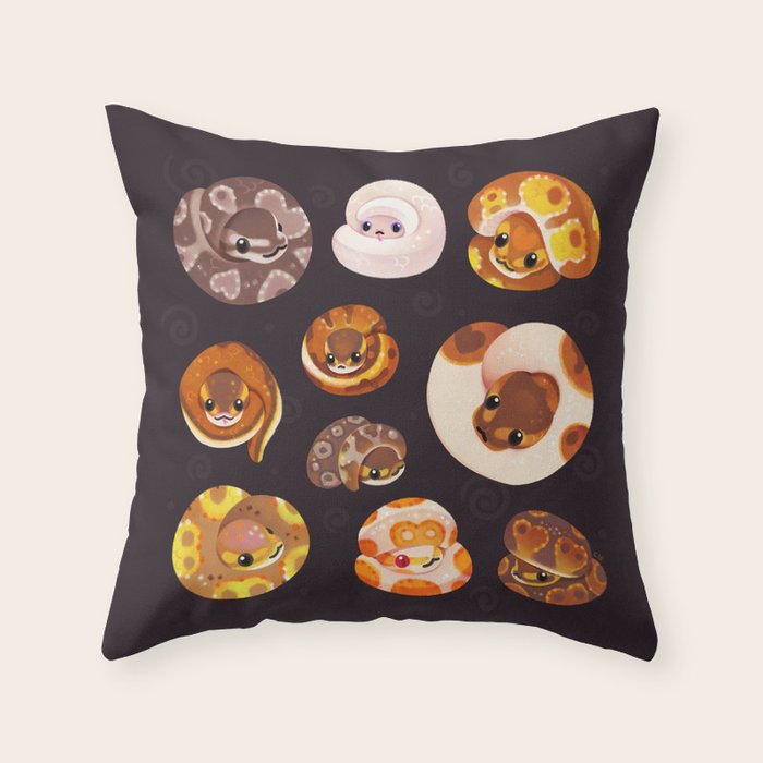 Shy ball pythons - dark Throw Pillow Gallery Image 1