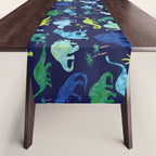 Watercolor Dinosaur Blue Green Dino Pattern Table Runner Gallery Image 1