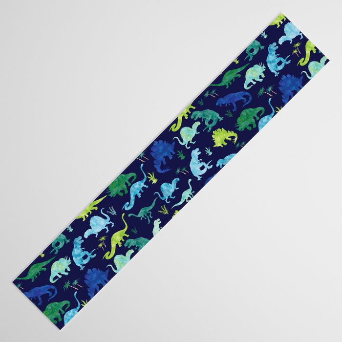 Watercolor Dinosaur Blue Green Dino Pattern Table Runner Gallery Image 3