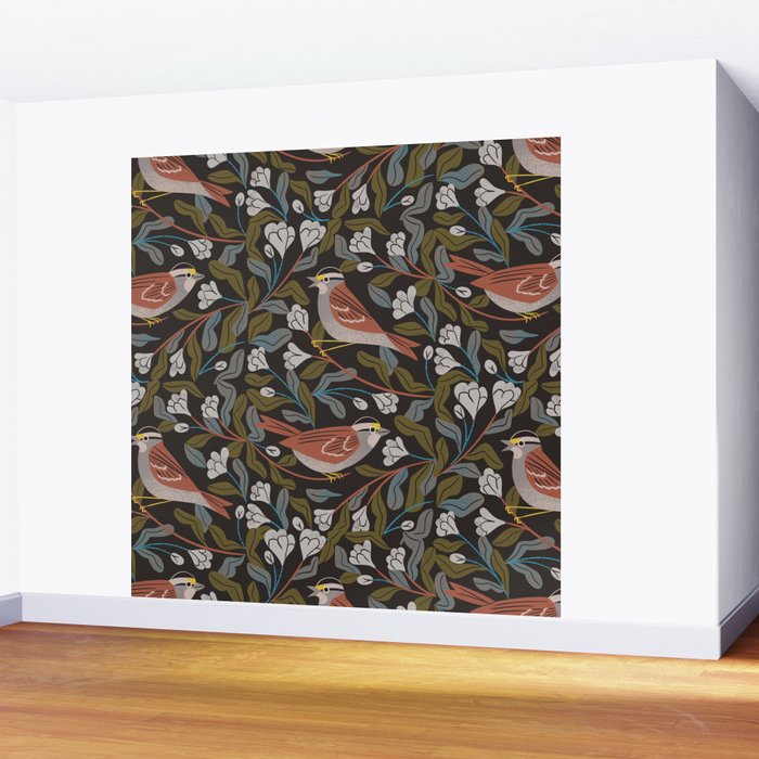 Sparrows And Apple Blossoms Wall Mural Gallery Image 2