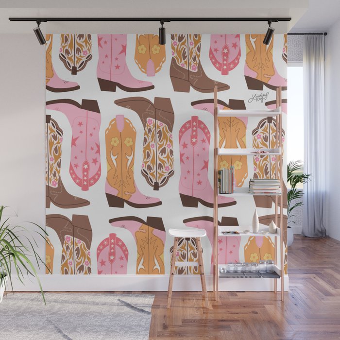Pink Cowboy Boots  Wall Mural Gallery Image 1