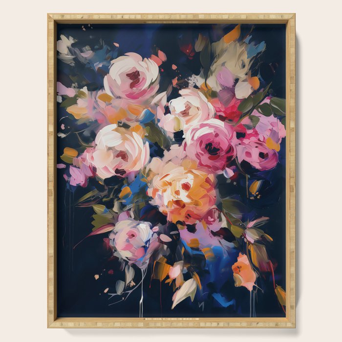 Splashes of Pink and Navy Flowery Art Serving Tray Gallery Image 1