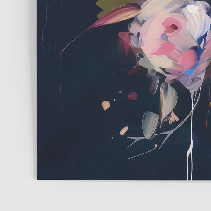 Splashes of Pink and Navy Flowery Art Poster Gallery Image 3