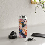 Splashes of Pink and Navy Flowery Art Water Bottle Gallery Image 4