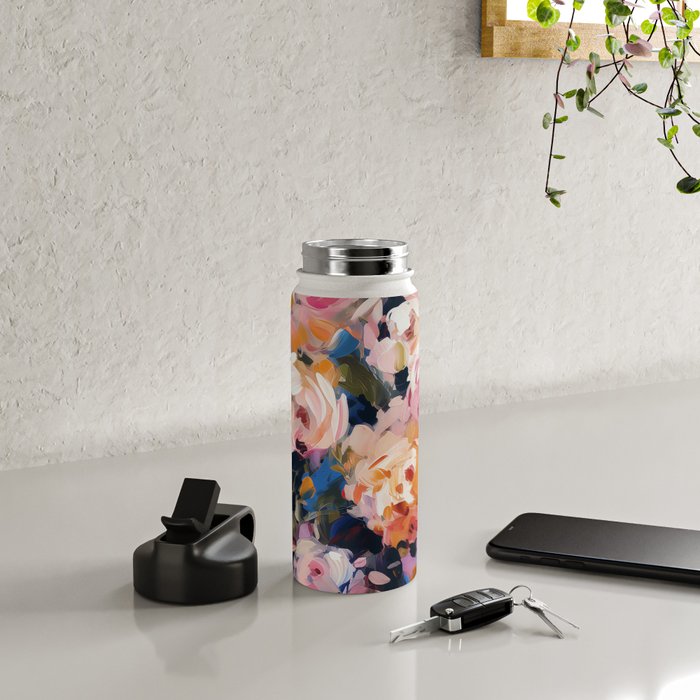 Splashes of Pink and Navy Flowery Art Water Bottle Gallery Image 4