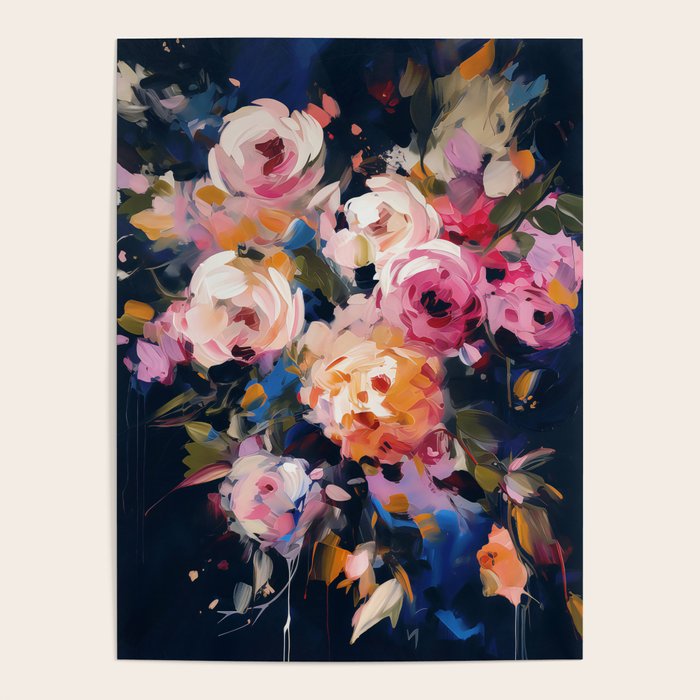 Splashes of Pink and Navy Flowery Art Poster Gallery Image 4