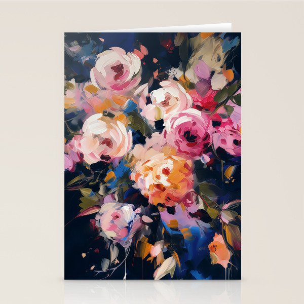 Splashes of Pink and Navy Flowery Art Stationery Card Gallery Image 1