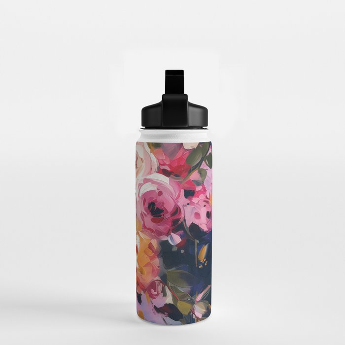 Splashes of Pink and Navy Flowery Art Water Bottle Gallery Image 2