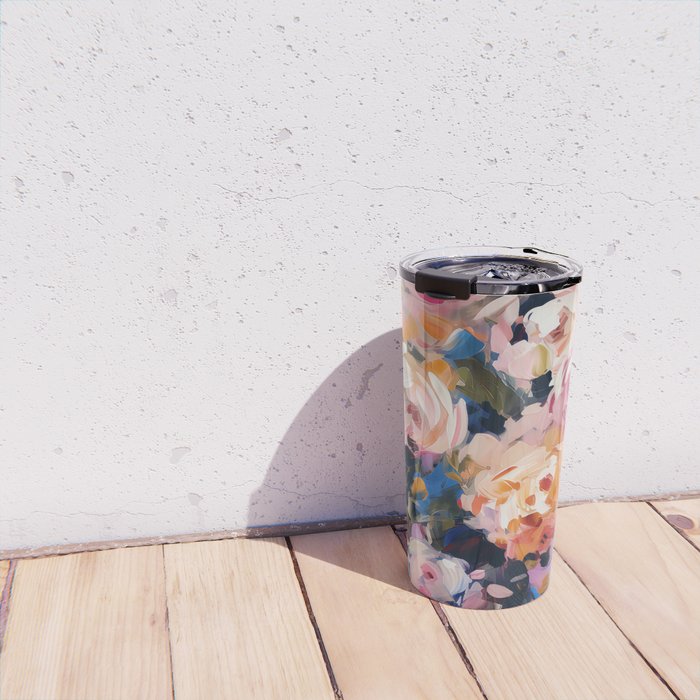Splashes of Pink and Navy Flowery Art Travel Mug Gallery Image 4