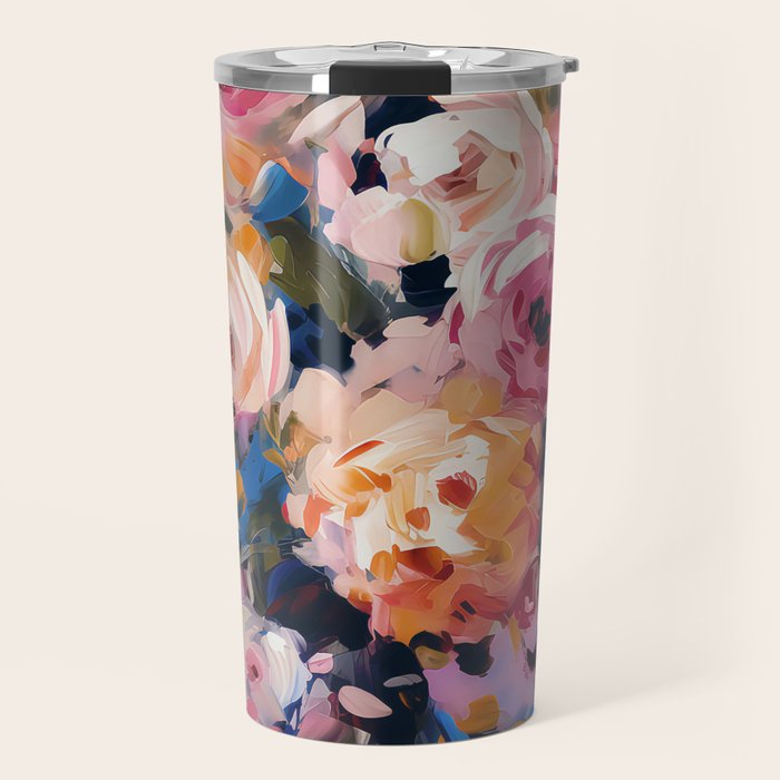Splashes of Pink and Navy Flowery Art Travel Mug Gallery Image 1