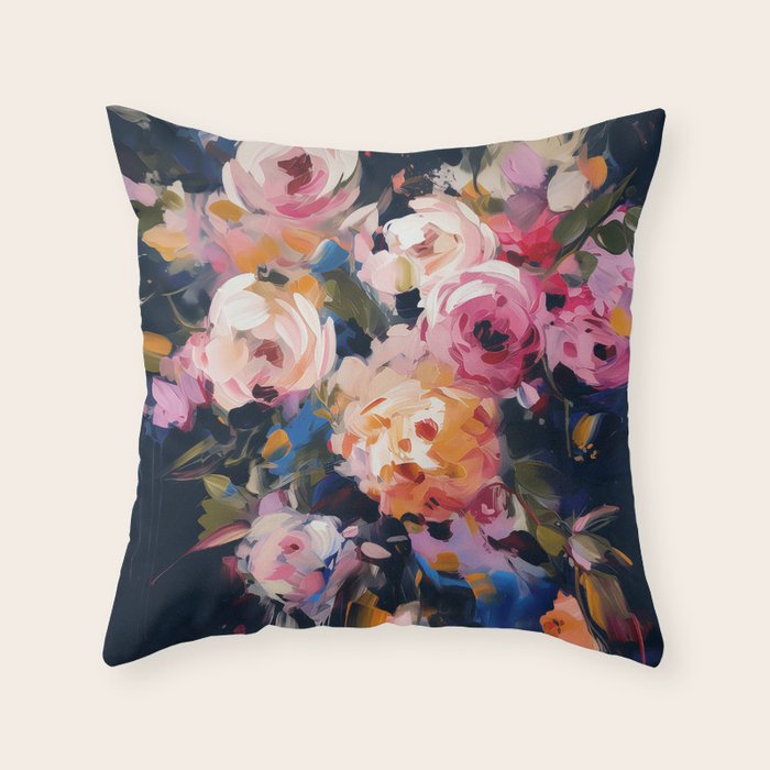 Splashes of Pink and Navy Flowery Art Throw Pillow Gallery Image 6