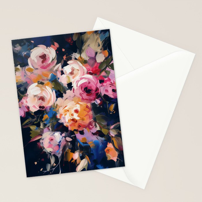 Splashes of Pink and Navy Flowery Art Stationery Card Gallery Image 2