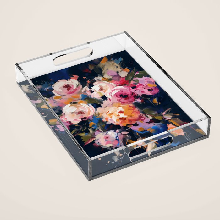Splashes of Pink and Navy Flowery Art Acrylic Tray Gallery Image 1