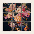 Splashes of Pink and Navy Flowery Art Wood Wall Art Gallery Image 1