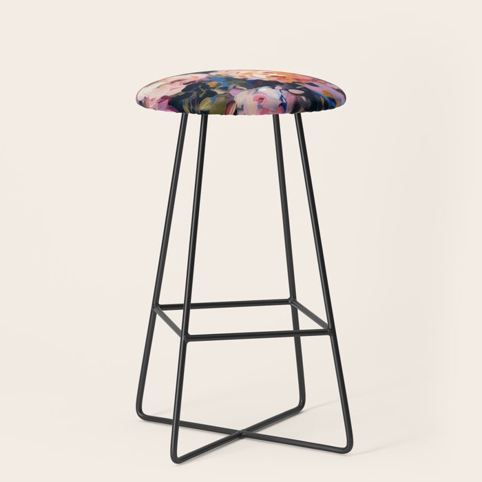 Splashes of Pink and Navy Flowery Art Stool Gallery Image 1
