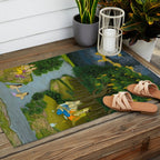 Women enjoying the river at the forestâs edge Indian Miniature Painting  Outdoor Rug Gallery Image 2