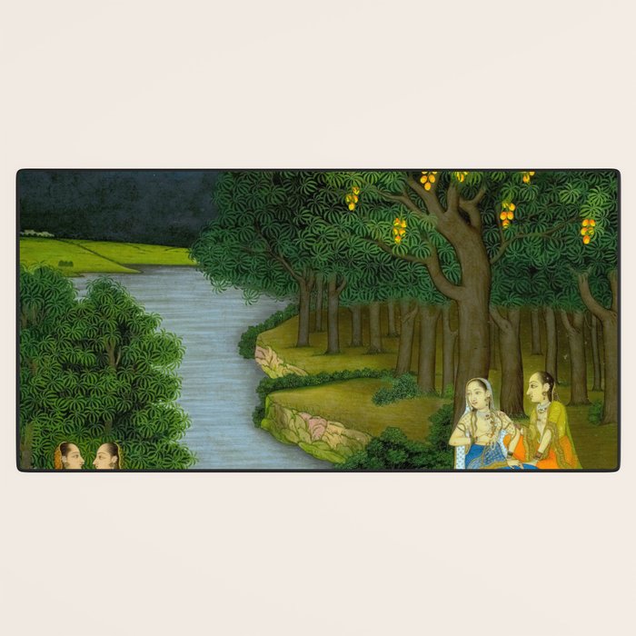 Women enjoying the river at the forestâs edge Indian Miniature Painting  Desk Mat Gallery Image 3