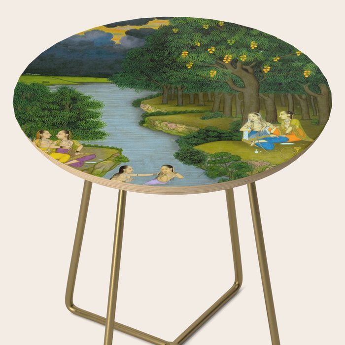 Women enjoying the river at the forestâs edge Indian Miniature Painting  Side Table Gallery Image 2