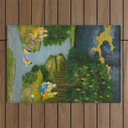 Women enjoying the river at the forestâs edge Indian Miniature Painting  Outdoor Rug Gallery Image 1