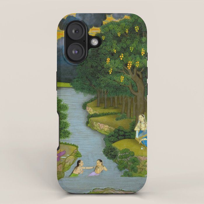 Women enjoying the river at the forestâs edge Indian Miniature Painting  iPhone Case Gallery Image 1