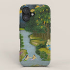 Women enjoying the river at the forestâs edge Indian Miniature Painting  iPhone Case Gallery Image 1