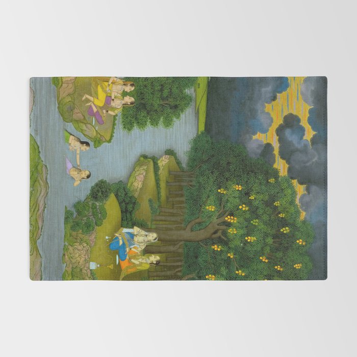 Women enjoying the river at the forestâs edge Indian Miniature Painting  Rug Gallery Image 2