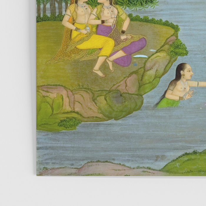 Women enjoying the river at the forestâs edge Indian Miniature Painting  Poster Gallery Image 3