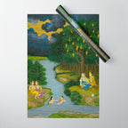 Women enjoying the river at the forestâs edge Indian Miniature Painting  Wrapping Paper Gallery Image 1