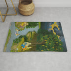 Women enjoying the river at the forestâs edge Indian Miniature Painting  Rug Gallery Image 1