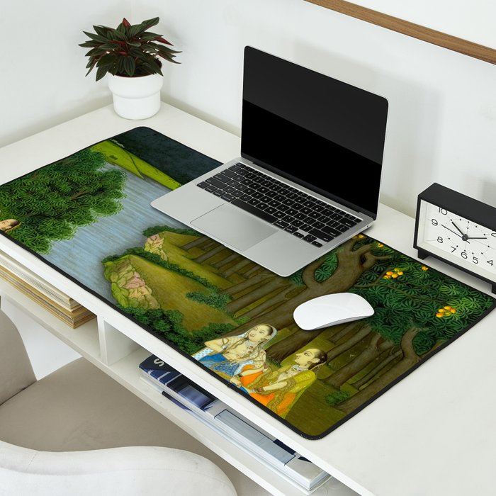Women enjoying the river at the forestâs edge Indian Miniature Painting  Desk Mat Gallery Image 2