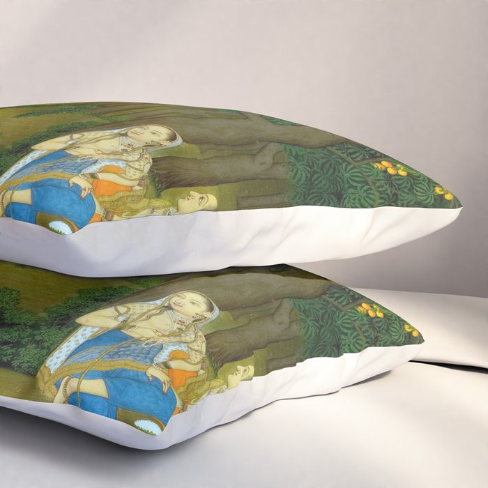Women enjoying the river at the forestâs edge Indian Miniature Painting  Pillow Sham Gallery Image 3