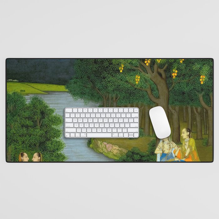 Women enjoying the river at the forestâs edge Indian Miniature Painting  Desk Mat Gallery Image 1