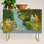 Women enjoying the river at the forestâs edge Indian Miniature Painting  Credenza Gallery Image 1