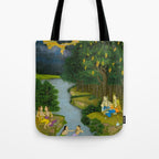 Women enjoying the river at the forestâs edge Indian Miniature Painting  Tote Bag Gallery Image 1