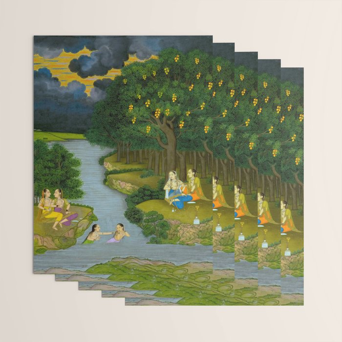 Women enjoying the river at the forestâs edge Indian Miniature Painting  Wrapping Paper Gallery Image 3