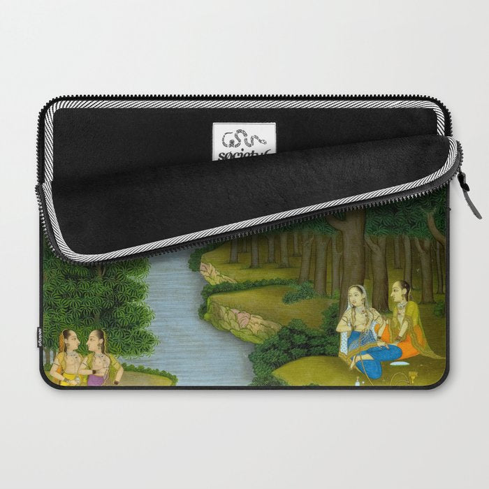 Women enjoying the river at the forestâs edge Indian Miniature Painting  Laptop Sleeve Gallery Image 2